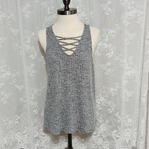 Arizona Jean Co. - Sleeveless Ribbed Heathered Top With Criss Cross Detail